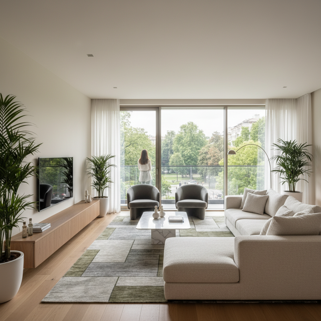 Modern luxury apartment living room in Lozenets with park views