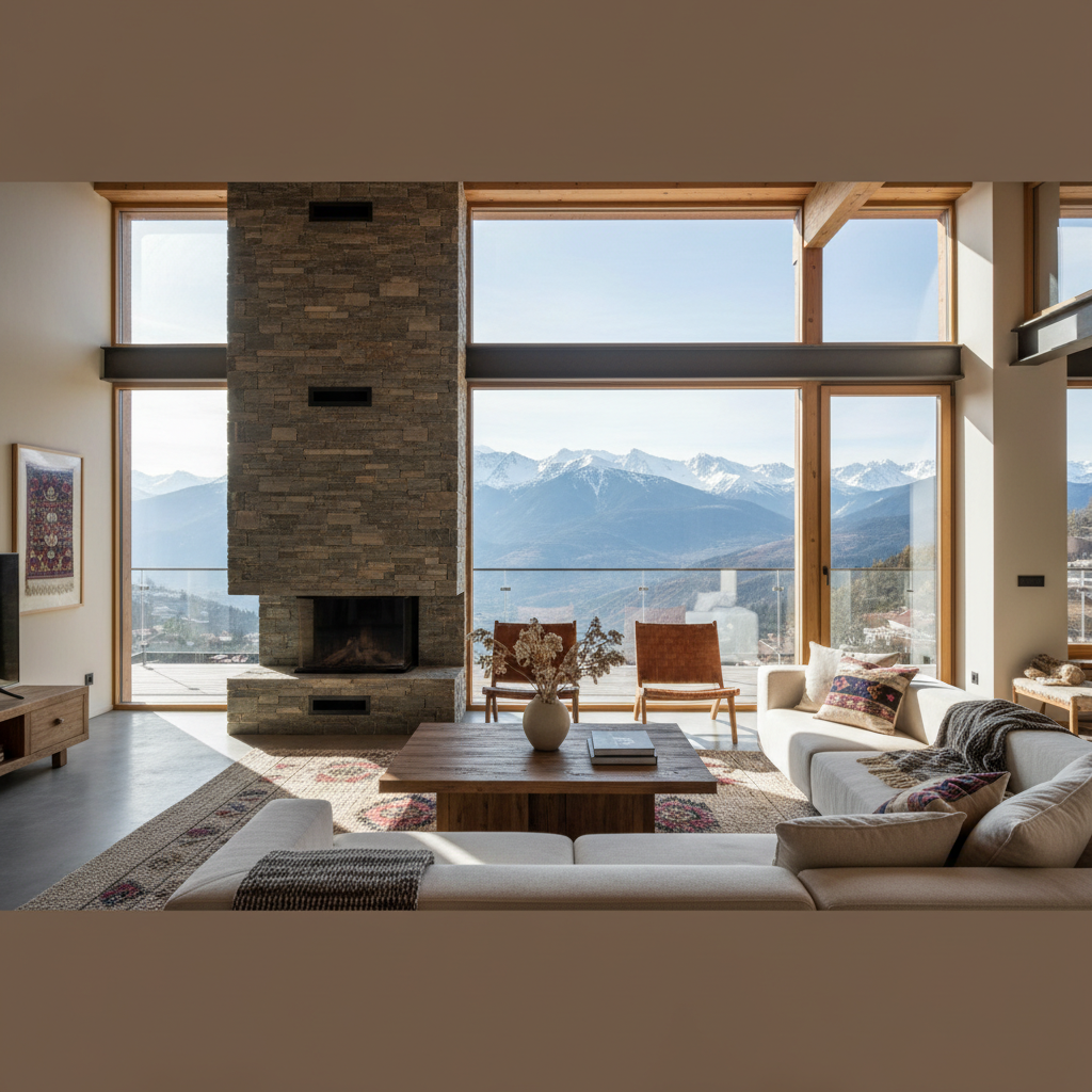 Modern apartment interior in Bansko with mountain views