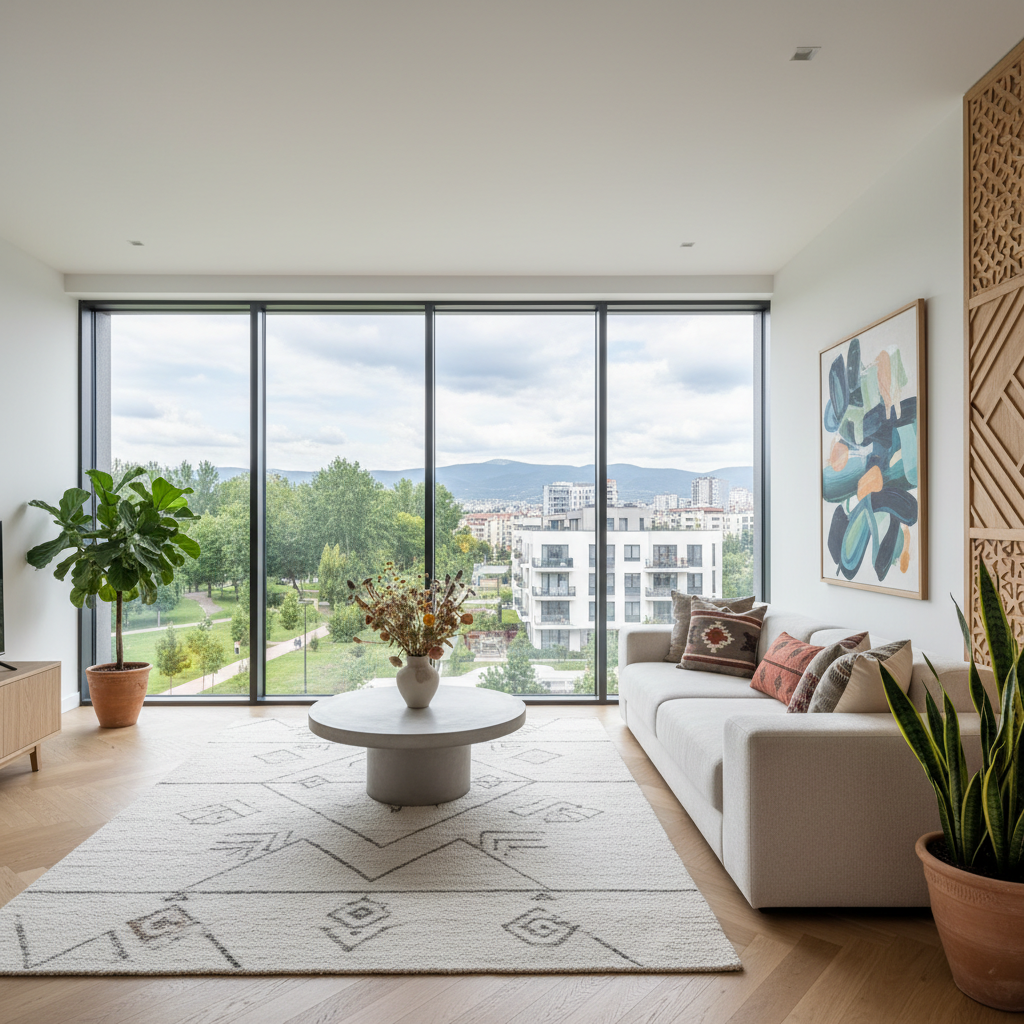 Contemporary living room in a new apartment in Plovdiv's Trakia district
