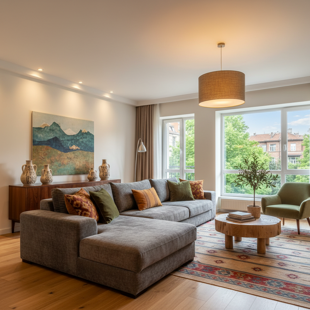 Modern apartment living room in Sofia with contemporary design