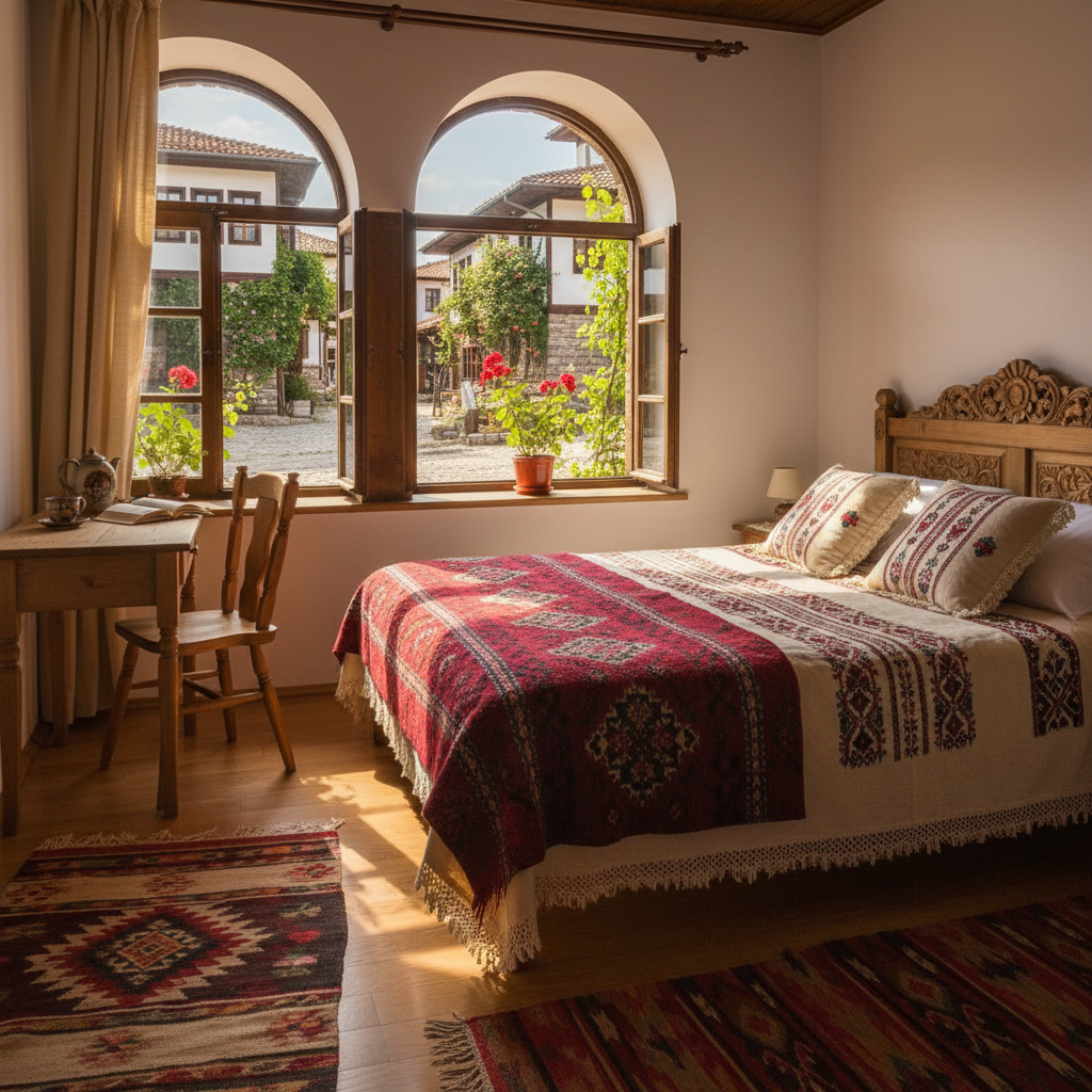 Cozy traditional Bulgarian guest house bedroom