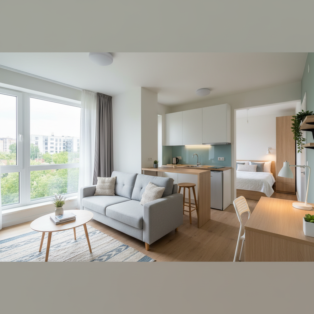 Modern, well-furnished 1-bedroom apartment interior in Studentski Grad, suitable for student tenants